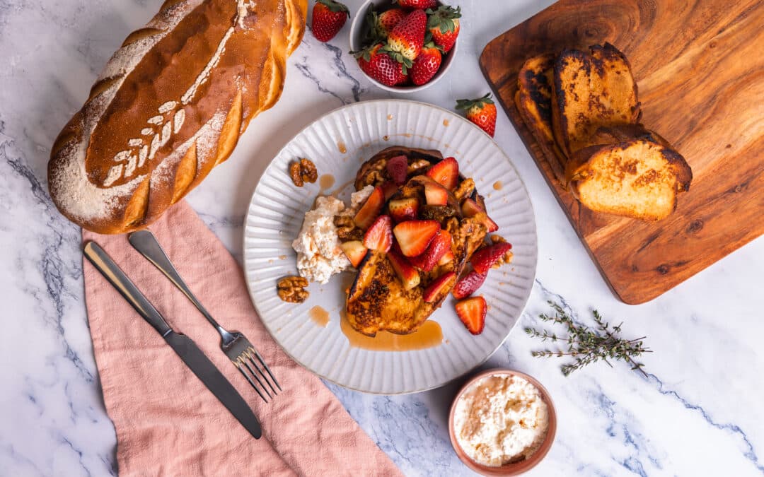 Maple Roasted Walnut and Strawberry Sourdough French Toast