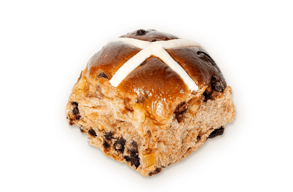 Our Orange Dark Choc Hot Cross Bun is a delicious twist on tradition! Zesty orange bits meets rich dark chocolate in a soft, fluffy bun, creating the perfect balance of citrus and sweetness. Enjoy it fresh or toasted for an extra indulgent treat! For a limited time only.