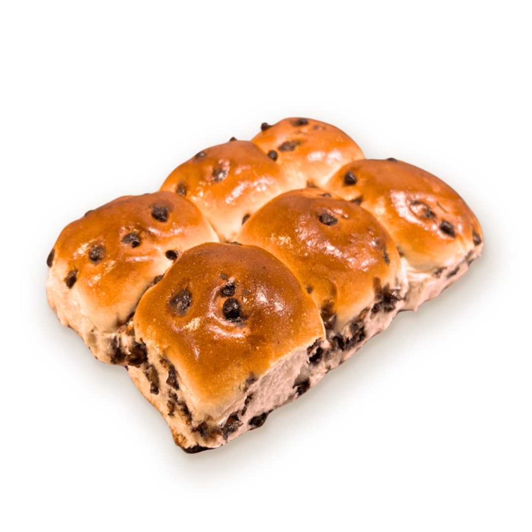 Freshly baked Choc Chip Buns in a 6-pack, supporting I Am Hope.