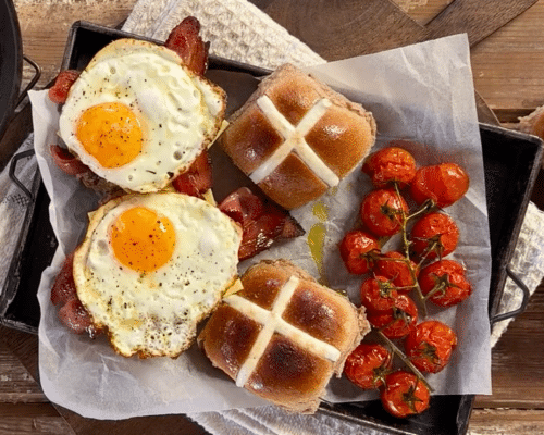 Hot Cross Bun Breakfast Sandwiches
