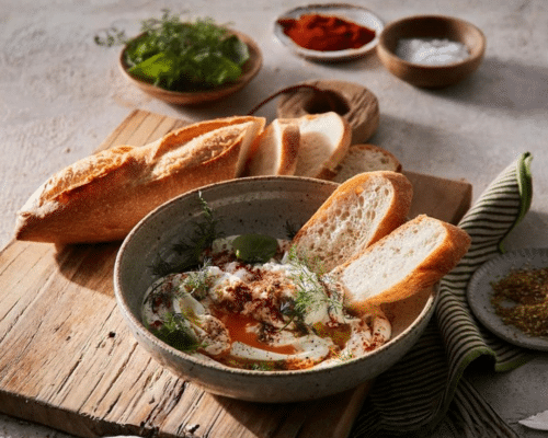 Turkish Eggs with Baguette Slices