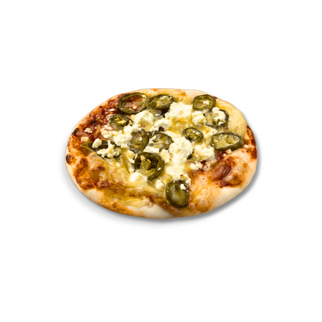 Freshly baked Jalapeño Popper Pizza topped with creamy cheese and jalapeño slices on a golden crust.